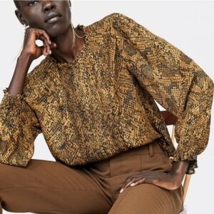 ZARA Snakeskin print Pintuck Pleats Blouse Size small